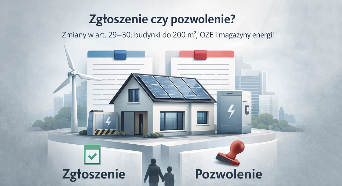 Zgłoszenie czy pozwolenie? Zmiany w art. 29–30: budynki do 200 m², OZE i magazyny energii